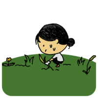 草むしりをする女性のフリーイラスト
