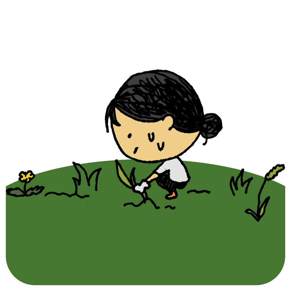草むしりをする女性のフリーイラスト