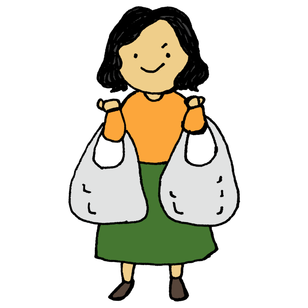 スーパーの袋を両手に持つ女性のフリーイラスト