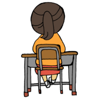教室の席に座る後ろ姿の女の子のフリーイラスト