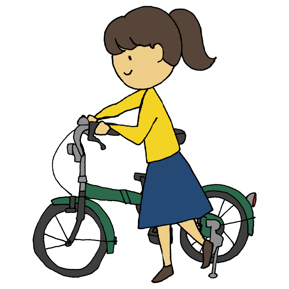 折りたたみ自転車に乗ろうとする女性のフリーイラスト フリーイラスト クラシック フリクラ