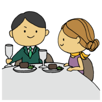 高級レストランで食事をする男性と女性のフリーイラスト