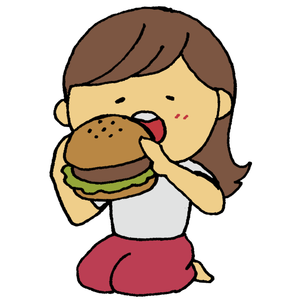 ハンバーガーを食べる女性のフリーイラスト