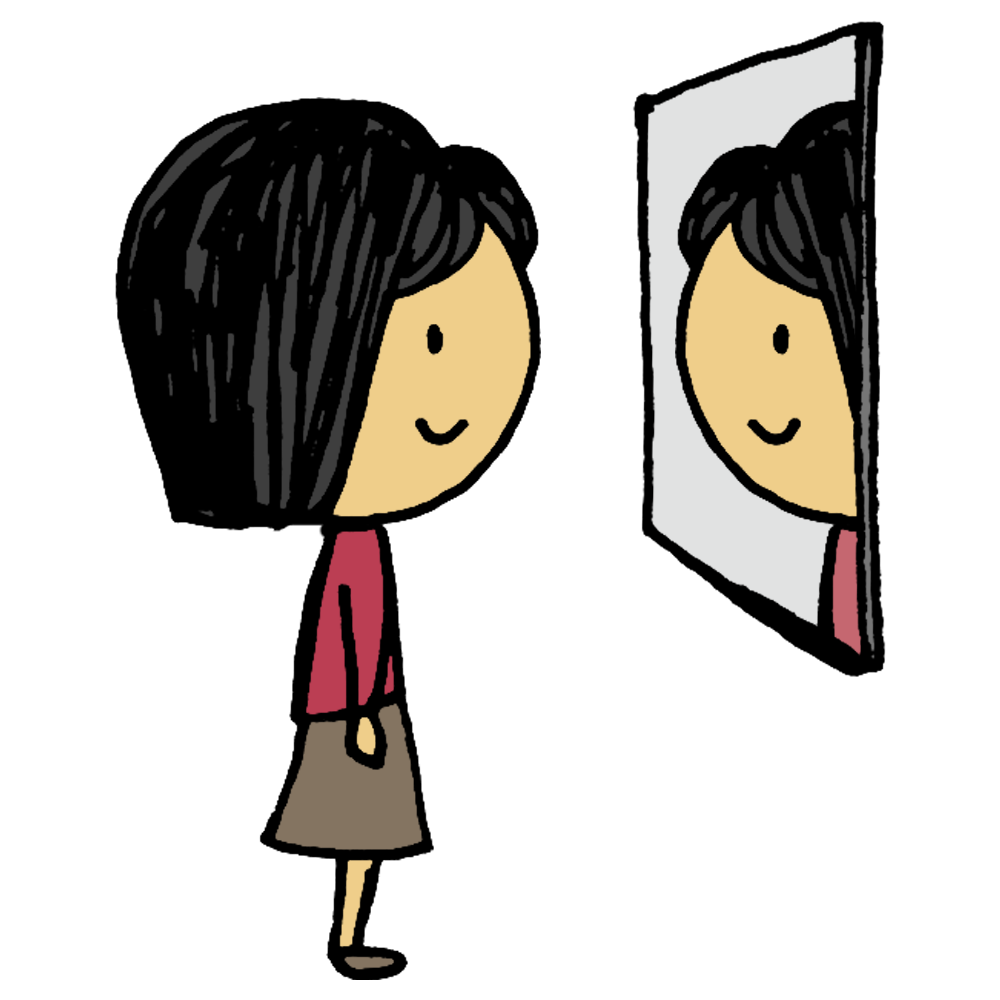 鏡を見る女性のフリーイラスト