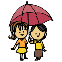 1つの傘を2人でさす女性のフリーイラスト