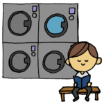 コインランドリーで洗濯を待つ男性のフリーイラスト