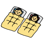 羽毛布団で寝る男性と女性のフリーイラスト