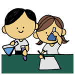 実験をする男の子と女の子のフリーイラスト