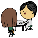 患者さんの話を聞く医師の女性のフリーイラスト