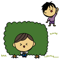 かくれんぼ,遊び,男の子,人物,2人,鬼,オニ,子供,見つける,手書き風