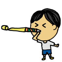 ピロピロ笛,巻き笛,吹き戻し,ふきもどし,笛,おもちゃ,遊ぶ,人物,手書き風,男の子