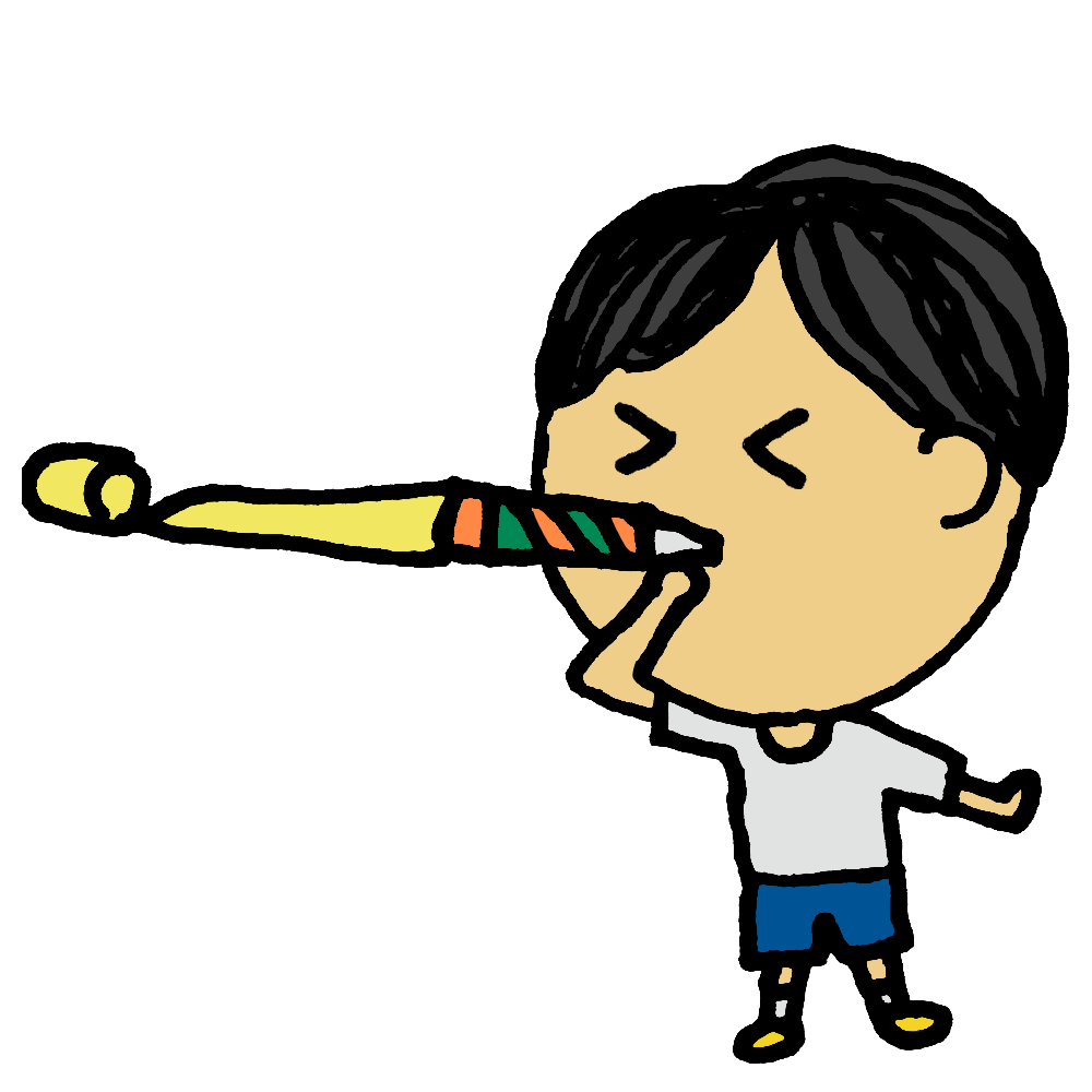 ピロピロ笛で遊ぶ男の子のフリーイラスト ピロピロ笛で遊ぶ男の子のフリーイラスト