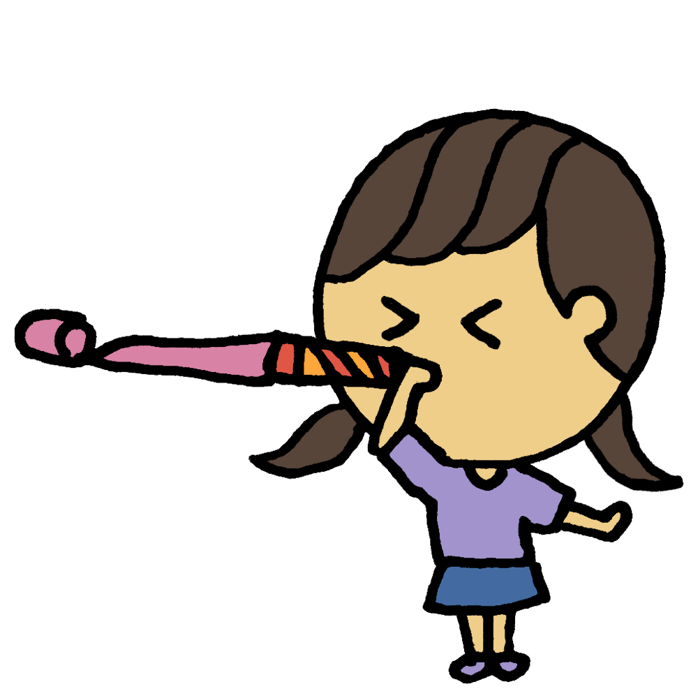ピロピロ笛で遊ぶ女の子のフリーイラスト ピロピロ笛で遊ぶ女の子のフリーイラスト