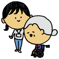 車椅子,車いす,車イス,座る,高齢,お年寄り,介護,人物,手書き風,女性,おばあさん,介護士,介護,女性,仕事,職業