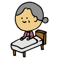 高齢者,お年寄り,ベッド,起きる,朝,起き上がる,女性,人物,手書き風