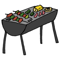 肉と野菜を焼いているBBQコンロのフリーイラスト