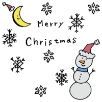 MerryChristmasの文字と雪だるまのフリーイラスト