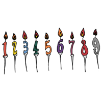 火のついた数字の誕生日ケーキ用ろうそくのフリーイラスト