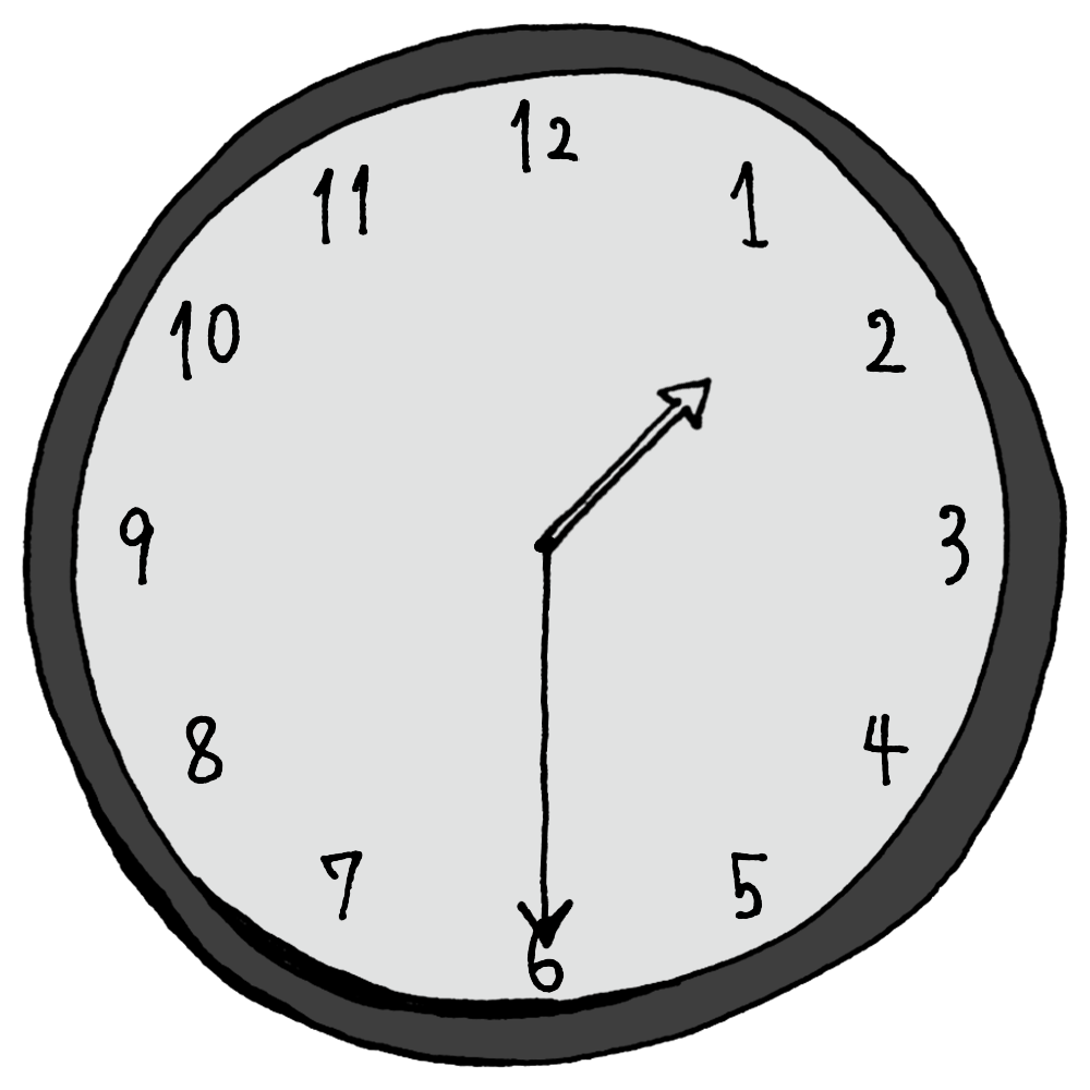 1時30分のアナログ時計のフリーイラスト