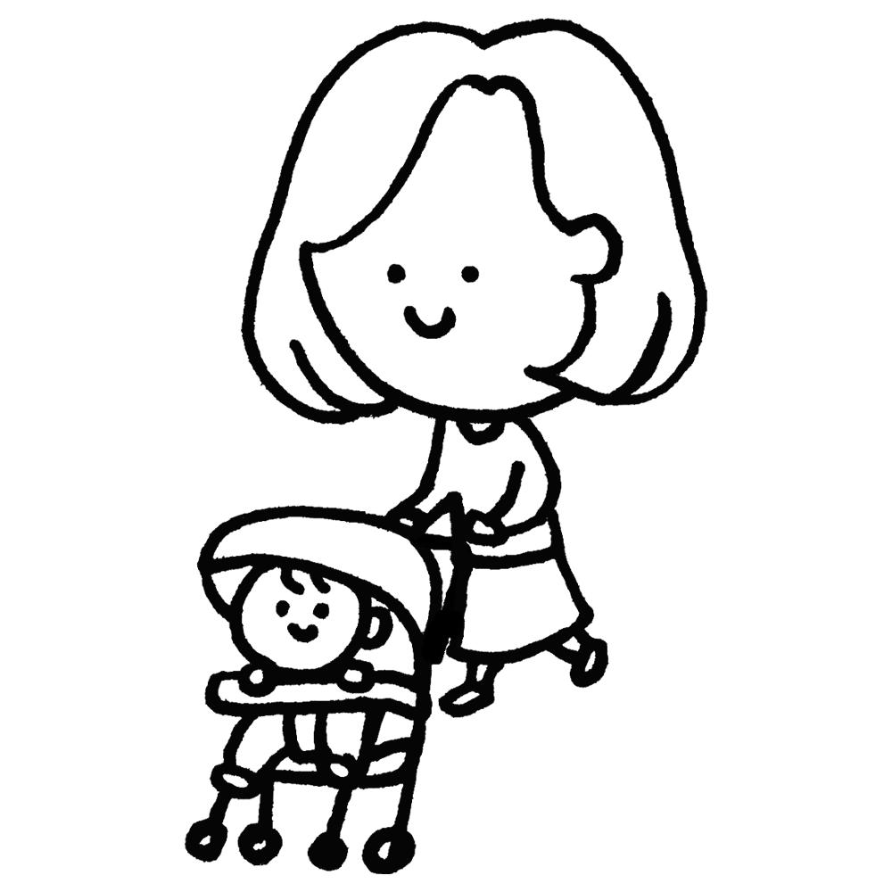 ベビーカー,赤ちゃん,ベビー,ベイビー,移動,歩く,女性,人物,乗り物,手書き風