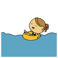 浮き輪で水に浮かぶ女性のフリーイラスト
