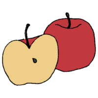 手書き風,果物,リンゴ,りんご,林檎,赤林檎,赤,切る,切った,半分,apple,アップル,食べる,食べた,フルーツ,スイーツ,食べ物,食材
